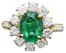 Load image into Gallery viewer, 3.30 Carats Natural Emerald and Diamond 14K Solid Yellow Gold Ring
