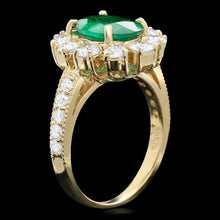 Load image into Gallery viewer, 3.30 Carats Natural Emerald and Diamond 14K Solid Yellow Gold Ring