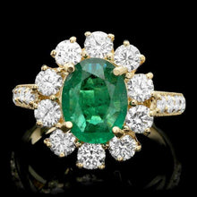 Load image into Gallery viewer, 3.30 Carats Natural Emerald and Diamond 14K Solid Yellow Gold Ring