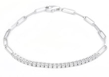 Load image into Gallery viewer, 0.90 Carats Stunning Natural Diamond 14K Solid White Gold Tennis Paperclip Style Bracelet