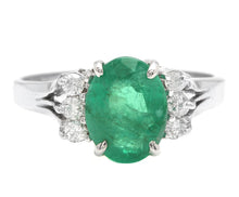 Load image into Gallery viewer, 2.20 Carats Natural Emerald and Diamond 14K Solid White Gold Ring