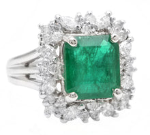 Load image into Gallery viewer, 5.65 Carats Natural Emerald and Diamond 14K Solid White Gold Ring