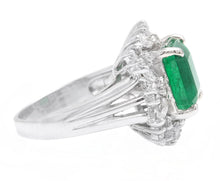 Load image into Gallery viewer, 5.65 Carats Natural Emerald and Diamond 14K Solid White Gold Ring