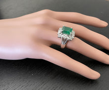 Load image into Gallery viewer, 5.65 Carats Natural Emerald and Diamond 14K Solid White Gold Ring