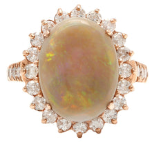 Load image into Gallery viewer, 7.00 Carats Natural Impressive Australian Opal and Diamond 14K Solid Rose Gold Ring