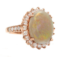 Load image into Gallery viewer, 7.00 Carats Natural Impressive Australian Opal and Diamond 14K Solid Rose Gold Ring
