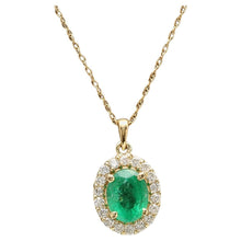 Load image into Gallery viewer, 2.10Ct Natural Emerald and Diamond 14K Solid Yellow Gold Necklace