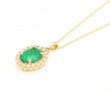 Load image into Gallery viewer, 2.10Ct Natural Emerald and Diamond 14K Solid Yellow Gold Necklace
