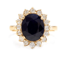 Load image into Gallery viewer, 4.80 Carats Natural Sapphire and Diamond 14K Solid Yellow Gold Ring