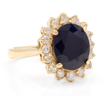 Load image into Gallery viewer, 4.80 Carats Natural Sapphire and Diamond 14K Solid Yellow Gold Ring