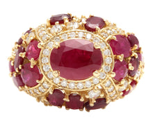 Load image into Gallery viewer, 8.70 Carats Natural Red Ruby and Diamond 14K Solid Yellow Gold Ring