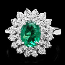 Load image into Gallery viewer, 2.70ct Natural Emerald &amp; Diamond 14k Solid White Gold Ring