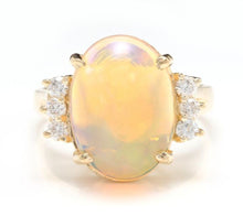 Load image into Gallery viewer, 6.10 Carats Natural Impressive Ethiopian Opal and Diamond 14K Solid Yellow Gold Ring