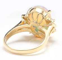 Load image into Gallery viewer, 6.10 Carats Natural Impressive Ethiopian Opal and Diamond 14K Solid Yellow Gold Ring