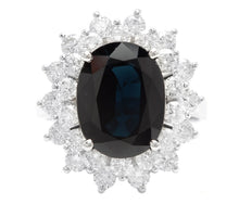 Load image into Gallery viewer, 7.50Ct Natural Blue Sapphire and Natural Diamond 14K Solid White Gold Ring