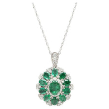 Load image into Gallery viewer, 4.10Ct Natural Emerald and Diamond 14K Solid White Gold Necklace