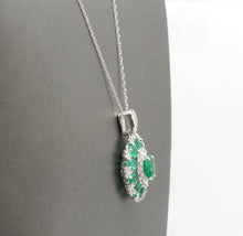 Load image into Gallery viewer, 4.10Ct Natural Emerald and Diamond 14K Solid White Gold Necklace