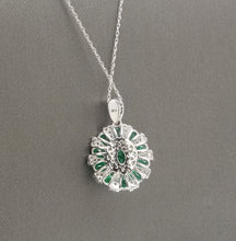 Load image into Gallery viewer, 4.10Ct Natural Emerald and Diamond 14K Solid White Gold Necklace