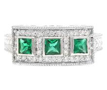 Load image into Gallery viewer, Spectacular Natural Emerald and Diamond 14K Solid White Gold Ring