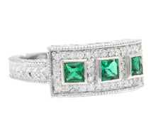 Load image into Gallery viewer, Spectacular Natural Emerald and Diamond 14K Solid White Gold Ring