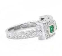 Load image into Gallery viewer, Spectacular Natural Emerald and Diamond 14K Solid White Gold Ring