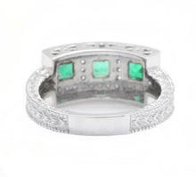 Load image into Gallery viewer, Spectacular Natural Emerald and Diamond 14K Solid White Gold Ring