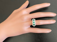 Load image into Gallery viewer, Spectacular Natural Emerald and Diamond 14K Solid White Gold Ring