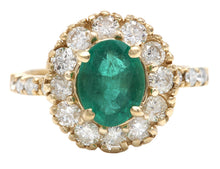 Load image into Gallery viewer, 2.50Ct Natural Emerald and Diamond 14K Solid Yellow Gold Ring