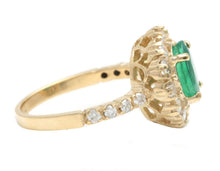 Load image into Gallery viewer, 2.50Ct Natural Emerald and Diamond 14K Solid Yellow Gold Ring