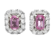Load image into Gallery viewer, 1.05Ct Natural Pink Sapphire and Diamond 14K Solid White Gold Stud Earrings