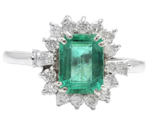 Load image into Gallery viewer, 1.45 Carats Natural Emerald and Diamond 14K Solid White Gold Ring