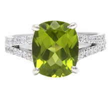 Load image into Gallery viewer, 5.00 Carats Natural Peridot and Diamond 14K Solid White Gold Ring