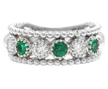 Load image into Gallery viewer, 0.70 Carats Natural Emerald and Diamond 14K Solid White Gold Ring