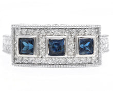 Load image into Gallery viewer, 1.20Ct Natural Blue Sapphire and Natural Diamond 14K Solid White Gold Ring