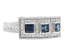 Load image into Gallery viewer, 1.20Ct Natural Blue Sapphire and Natural Diamond 14K Solid White Gold Ring