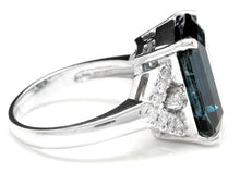Load image into Gallery viewer, 15.20 Carats Natural Impressive London Blue Topaz and Diamond 14K White Gold Ring