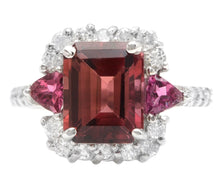 Load image into Gallery viewer, 4.70 Carats Natural Tourmaline and Diamond 14K Solid White Gold Ring