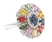 Load image into Gallery viewer, 5.00 Carats Natural Multi-Color Sapphire and Diamond 14K Solid White Gold Ring