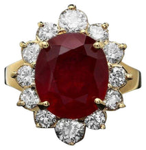 Load image into Gallery viewer, 8.30 Carats Natural Red Ruby and Diamond 14K Solid Yellow Gold Ring
