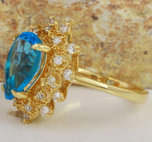 Load image into Gallery viewer, 5.22 Carats Natural Gorgeous Swiss Blue Topaz and Diamond 14K Solid Yellow Gold Ring