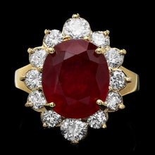 Load image into Gallery viewer, 8.30 Carats Natural Red Ruby and Diamond 14K Solid Yellow Gold Ring