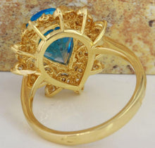 Load image into Gallery viewer, 5.22 Carats Natural Gorgeous Swiss Blue Topaz and Diamond 14K Solid Yellow Gold Ring