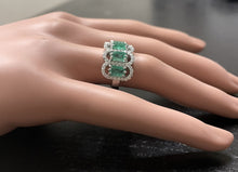 Load image into Gallery viewer, 3.68Ct Natural Emerald &amp; Diamond 14K Solid White Gold Ring
