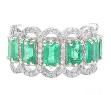 Load image into Gallery viewer, 3.68Ct Natural Emerald &amp; Diamond 14K Solid White Gold Ring