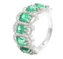 Load image into Gallery viewer, 3.68Ct Natural Emerald &amp; Diamond 14K Solid White Gold Ring