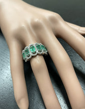 Load image into Gallery viewer, 3.68Ct Natural Emerald &amp; Diamond 14K Solid White Gold Ring