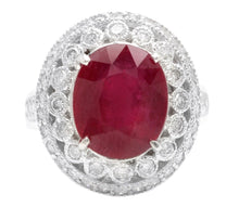 Load image into Gallery viewer, 7.10 Carats Red Ruby and Diamond 14K Solid White Gold Ring