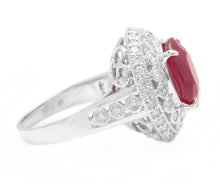 Load image into Gallery viewer, 7.10 Carats Red Ruby and Diamond 14K Solid White Gold Ring