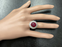 Load image into Gallery viewer, 7.10 Carats Red Ruby and Diamond 14K Solid White Gold Ring