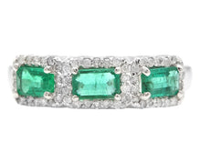 Load image into Gallery viewer, 1.20 Carats Natural Emerald and Diamond 14K Solid White Gold Ring